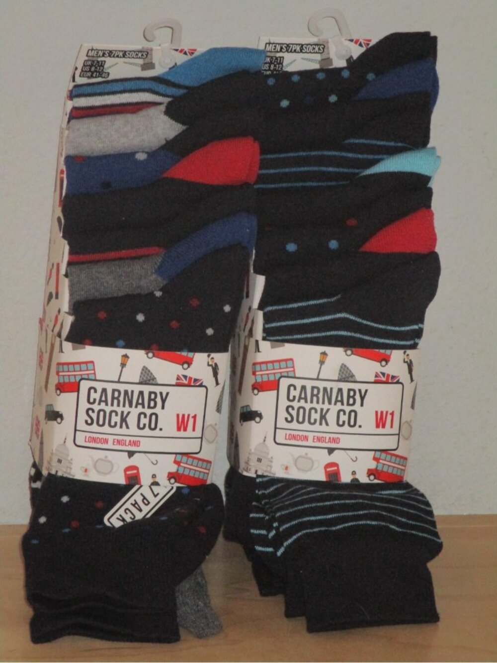 Carnaby Sock Co. W1 -7 Pair Men's Socks US 8-12 Multi Colored Stripes Dots  Lot